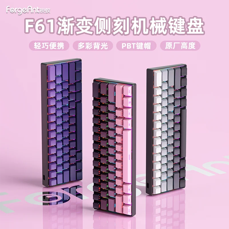 Forgeant F61 Mechanical Keyboard Portable Wired Keyboard 61Key Gradient Keyboard Keycaps PBT Keyboard Office Game Keyboard Gift