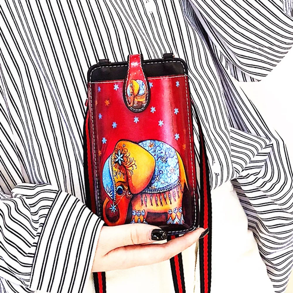 Single Shoulder Phone Messenger Bag Pocket Pouch Waterproof Crossbody Phone Purse PU Leather Retro Print Ladies Crossbody Bags