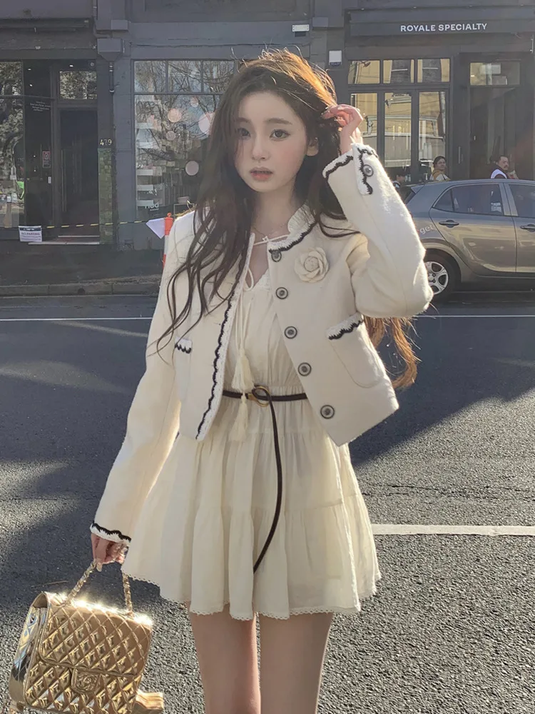 High Quality French Luxury Small Fragrance Tweed Jacket Coats For Women Korean Sweet Chic Slim Tweed Short Outerwears Casaco