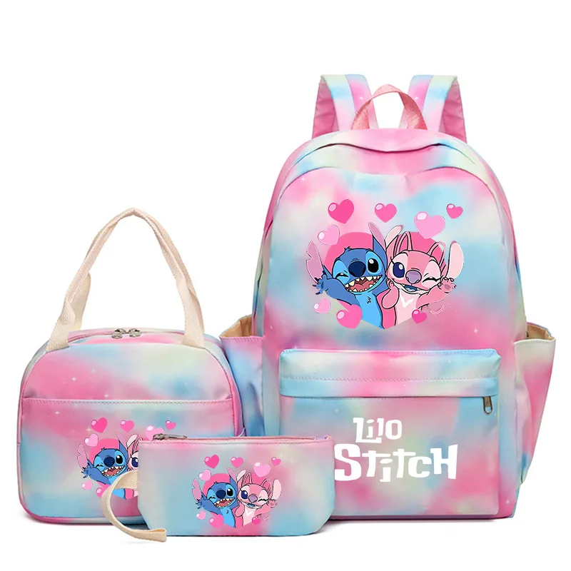 Lilo Stitch Student Boy Girl Schoolbag Colorful Backpack with Lunch Bag Children Teenager Cartoon School Bookbag