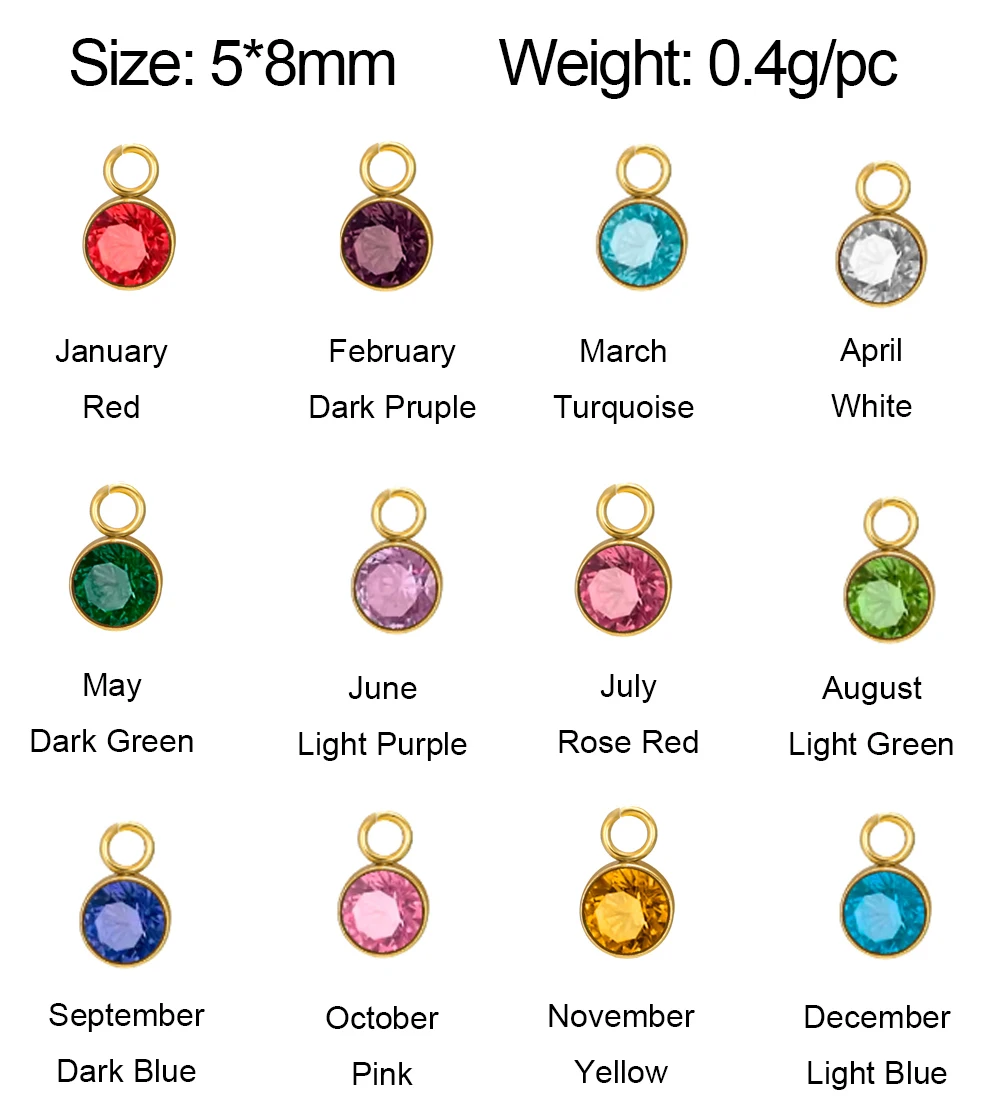 5 Stück/Set 5mm Bunte Geburtsstein-Anhänger aus Edelstahl mit Kristall für Halsketten- und Armbandherstellung DIY-Zubehör Großhandel – Detail 1