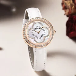 DOM 1773 Fashion Quartz Watch For Women Elegant Leather White flower Clock Vintage Wristwatch Ladies Birthday Gift Watches