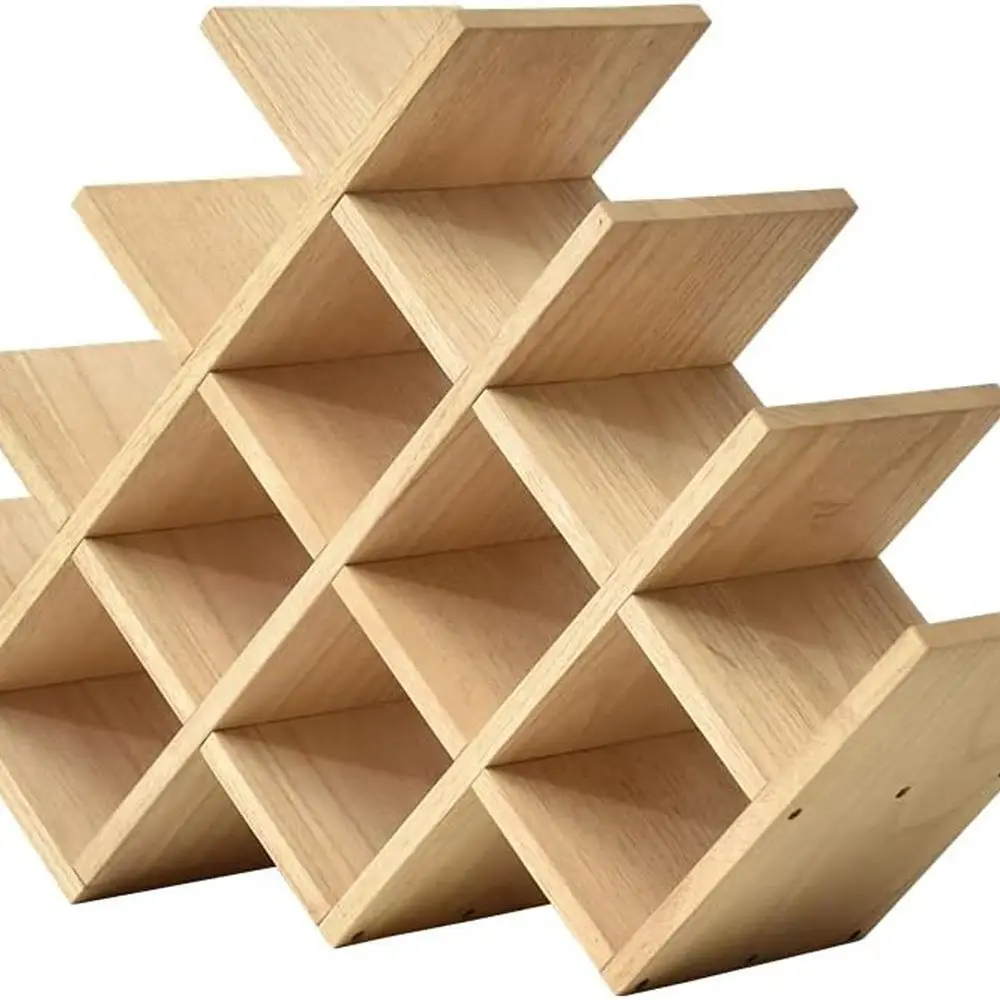 

4-Tier Natural Wood Wine Rack - 13-Bottle Storage Shelf for Countertop or Freestanding Use