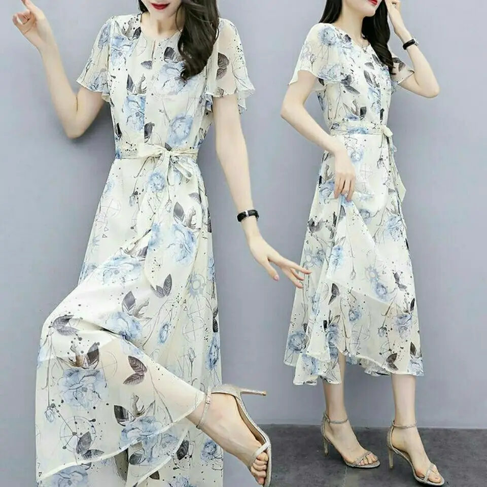 Popular Yellow Chiffon Dress 2023 New Summer Fairy Super Sensei Series Waist Show Thin Temperament Broken Flower French