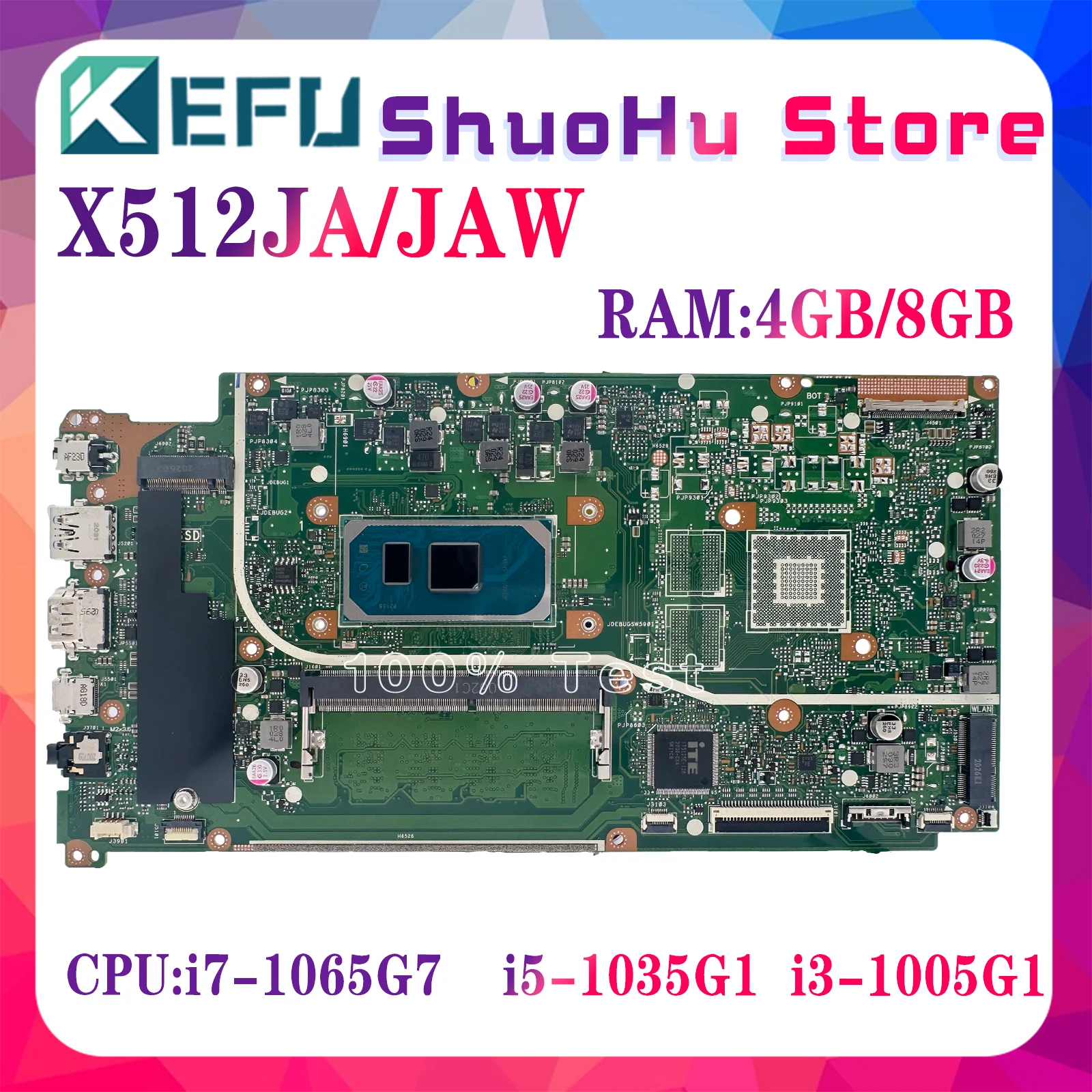 KEFU X512JAW Mainboard For Vivobook 15 X512JAU V5000J V5000JP Laptop Motherboard With i3-1035G1 i5-1035G7  i7-1065G7 4GB-RAM UMA