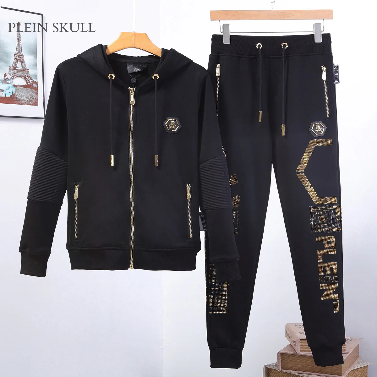 

Plein Skull 2025 Spring and Autumn New Hot Diamond Punk Party Cardigan Set Outdoor Casual Men's Hoodie and Pants Two Piece Set