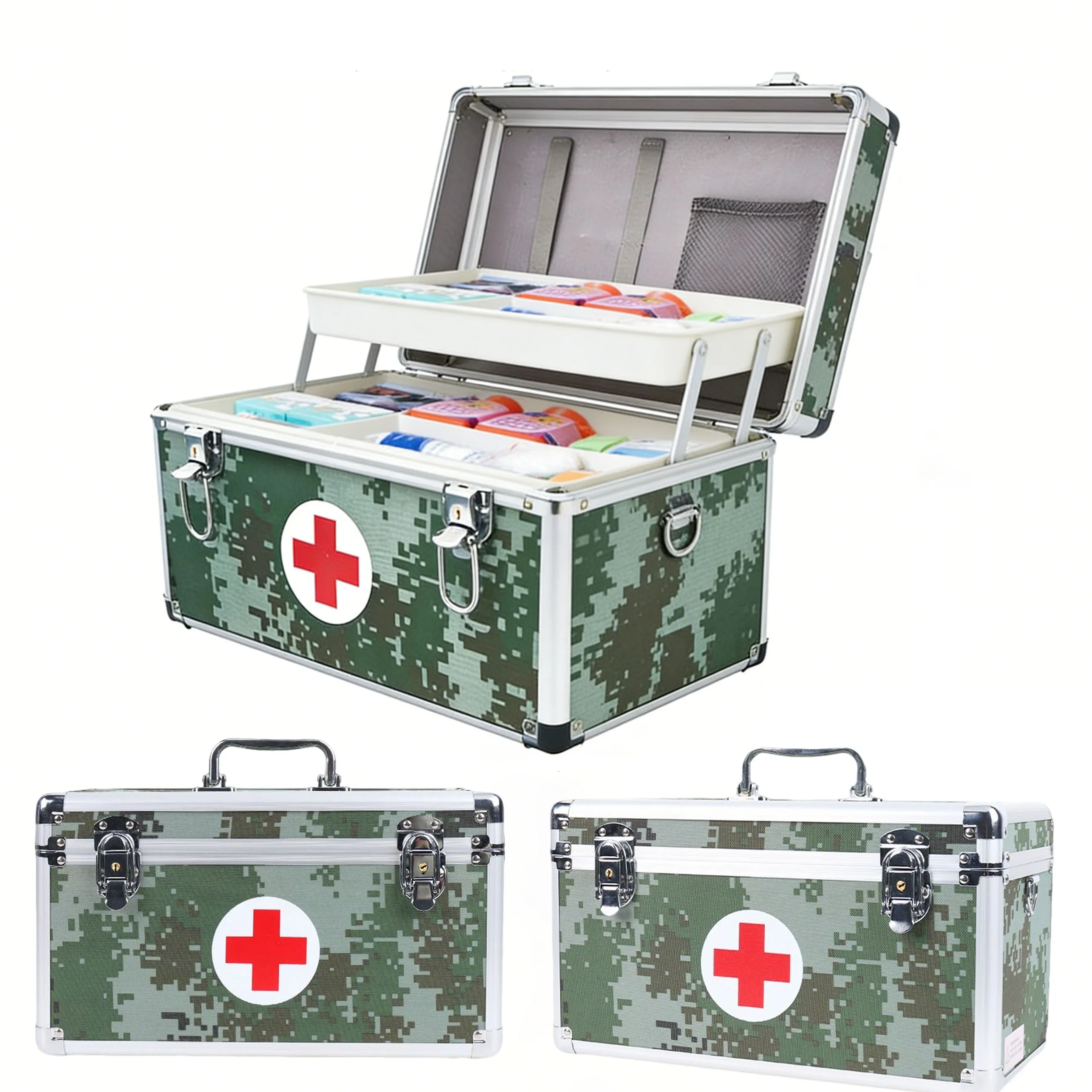 Camo Medicine Storage Box Portable Large Capacity First Aid Kit Medicine Container Emergency Pharmacy Box with Shoulder Strap