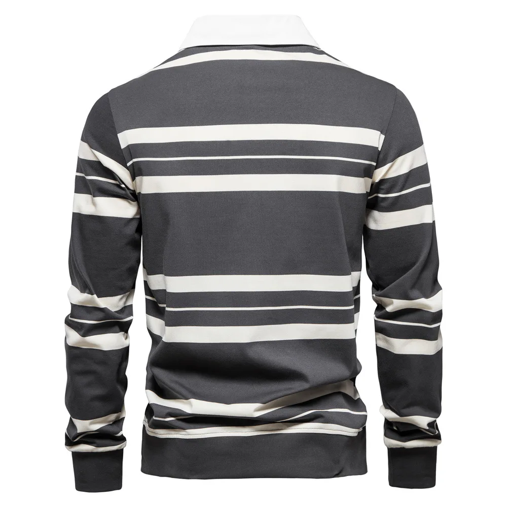 Men's Polo Shirts Luxury Long Sleeve Spring Autumn Solid Color Business Casual Style Men Polo Shirts Brand Stripe Streetwear Top
