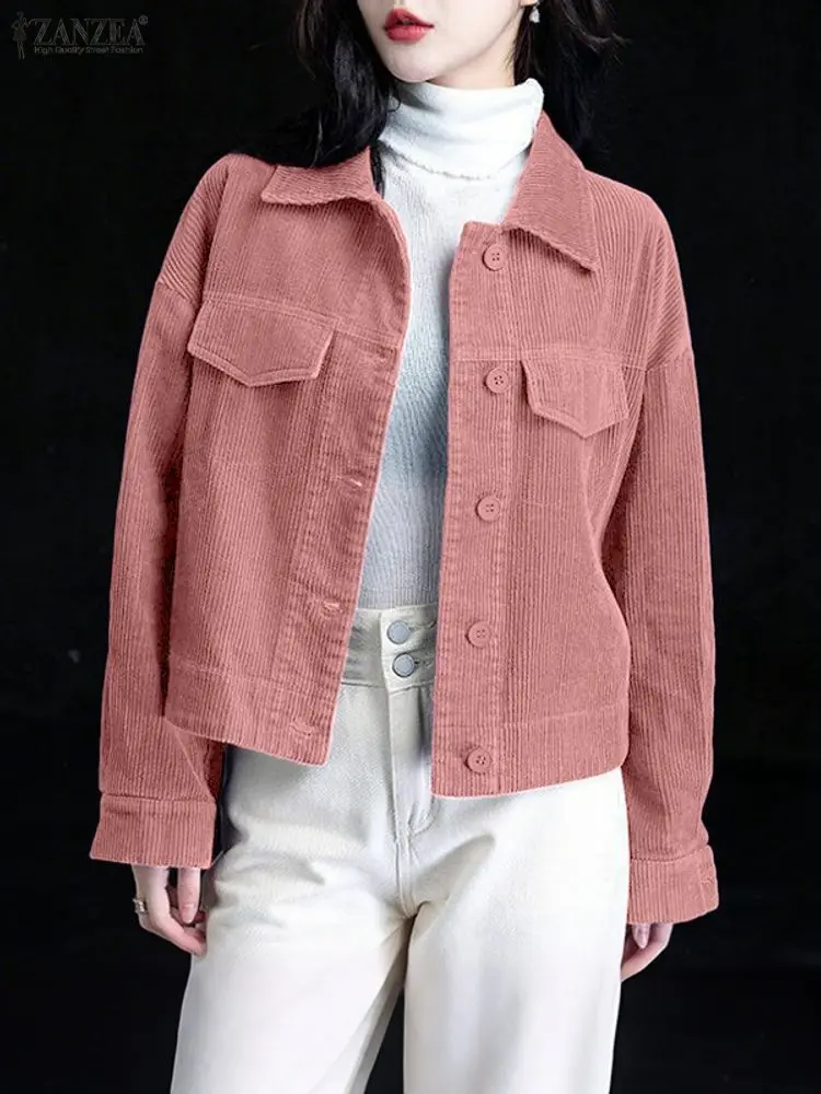

Autumn Corduroy Jackets Coats ZANZEA Women 2025 Fashion Lapel Neck Long Sleeve Jackets Buttons Up Coats Slim Fit OL Outwears