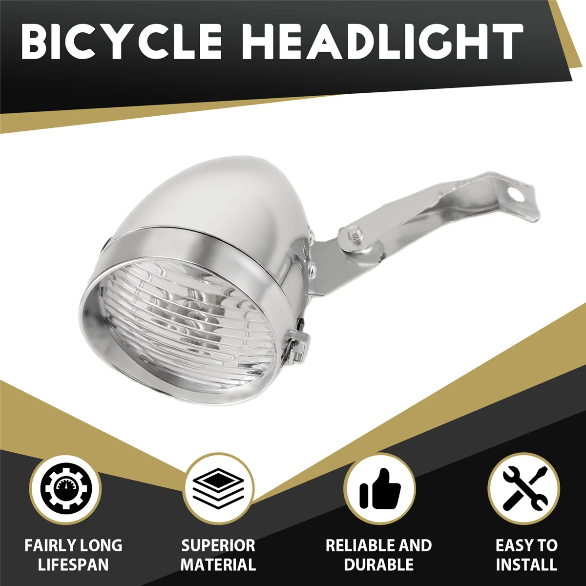 RUAI ريترو دراجة دراجة ملحق الجبهة دعامة إضاءة خمر 3LED المصباح (فضي)