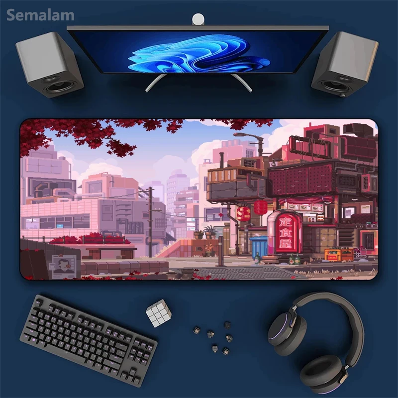 

Japanese-style Architecture Mousepads Large Gaming Mouse Pad Non-slip Rubber Base Desk Mat Washable Pads for Game Office Playmat