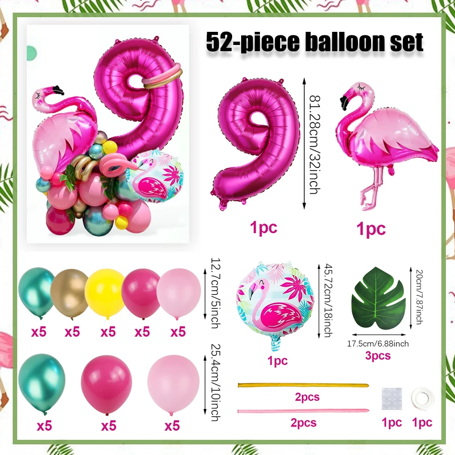 Tropische Flamingo-Geburtstagsballons in Rosenrot, Digital-Ballon für Flamingo-Themenpartys, Geburtstagsdekoration und Hawaiianische Partys – Detail 4