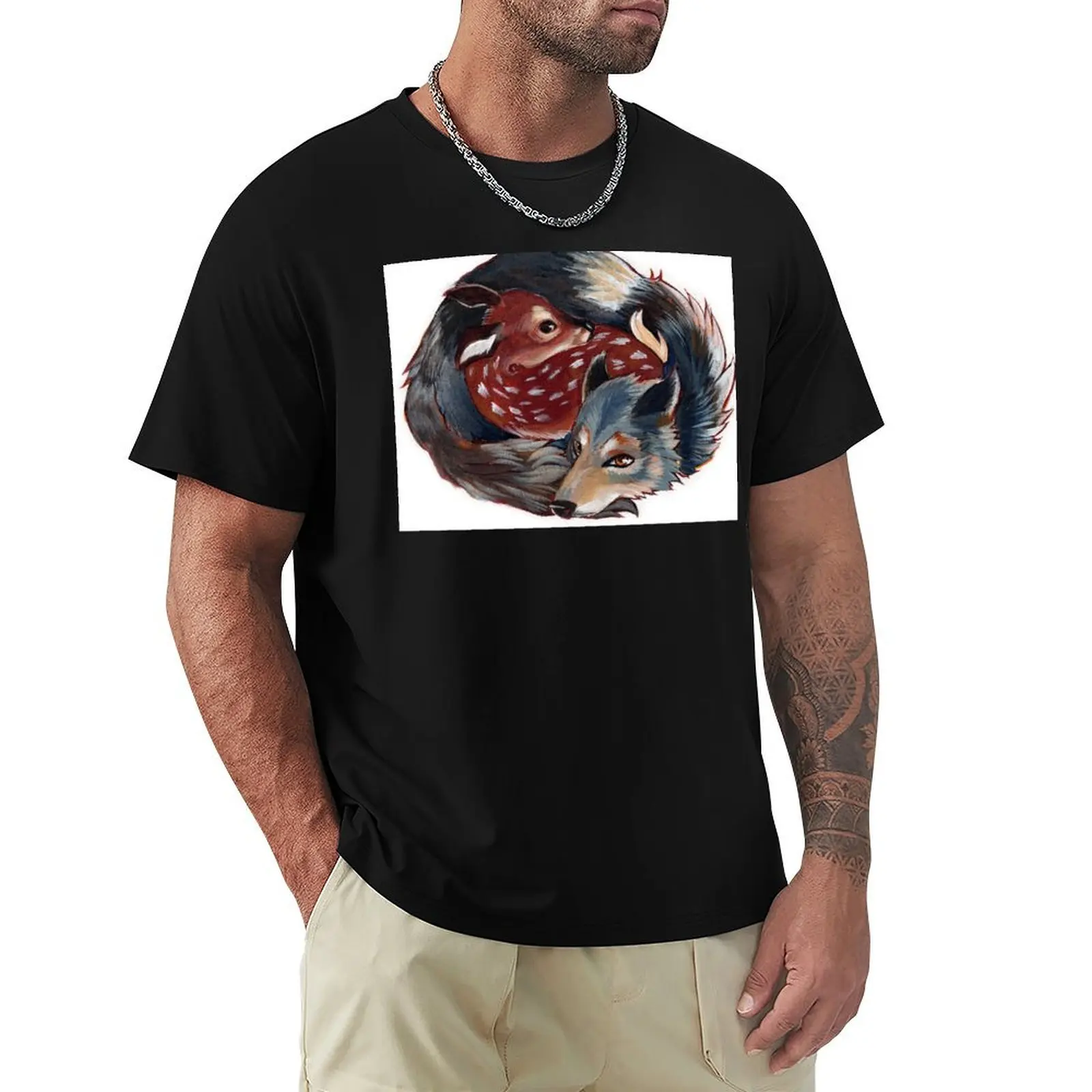 Predator Prey Entangled - Wolf and Deer T-Shirt Essential Solid Color T-Shirt
