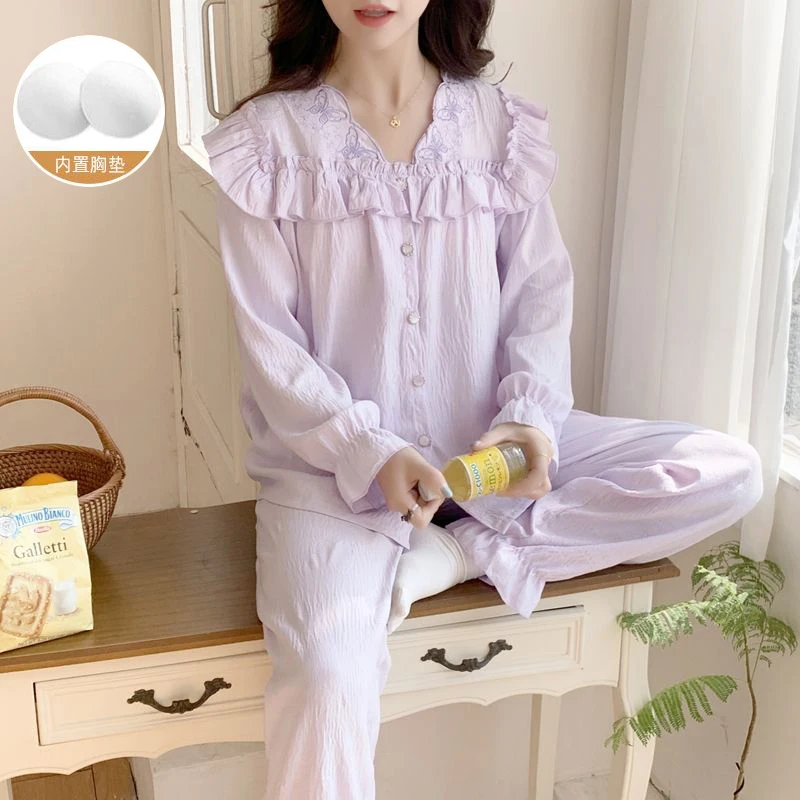 

Весна 2025 года, милый хлопковый пижамный комплект с длинными рукавами и v-образным вырезом для женщин, корейская одежда для сна, пижамы, домашняя одежда, Pijama Mujer, домашняя одежда