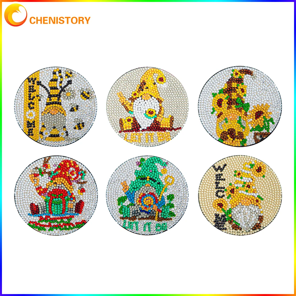 

CHENISTORY 6pc/sets Diamond Painting Coasters DIY Diamond Art Coasters 5D Full Drill Diamond Coasters Christmas Element New