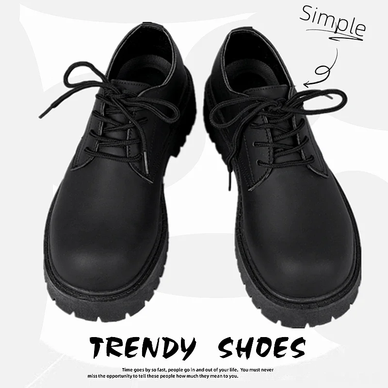 

Big Head Leather Shoes Men's Spring Casual Shoes Retro Platform Increase Derby Shoes Formal British Style Wide Foot Shoes