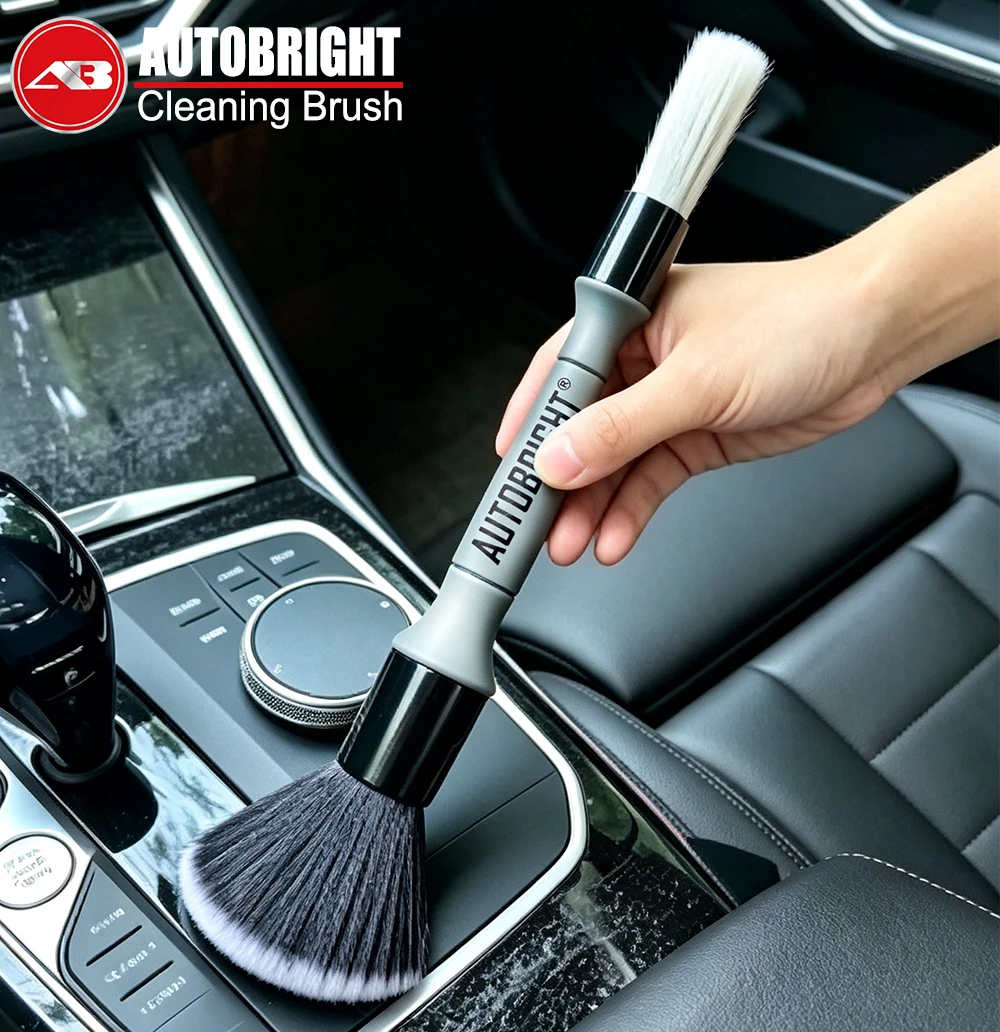 AUTOBRIGHT Doppelkopf-Autodetailing-Bürste Premium Weiche Borsten Reinigungsbürste für Autoinnenraum, Zuhause, Tastatur & Kleine Fugen