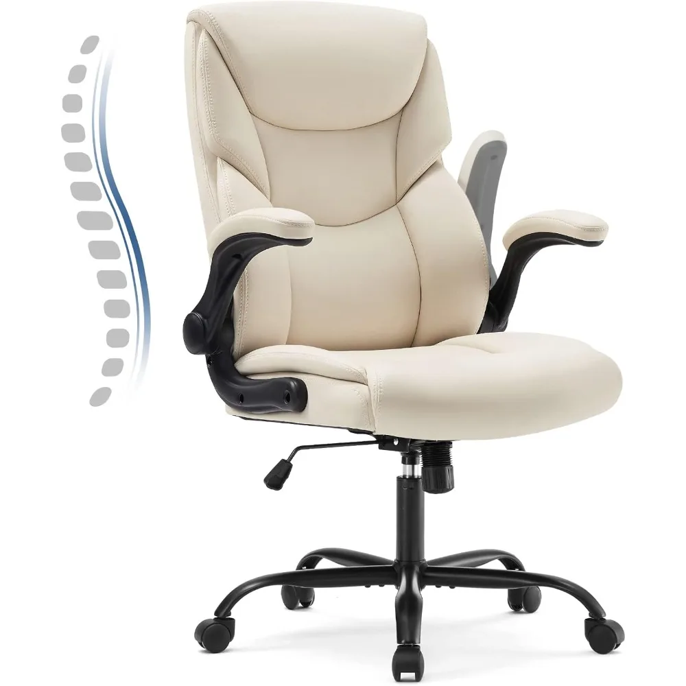 Silla de oficina de cuero con brazos abatibles, sillas de escritorio ejecutivas grandes y altas con respaldo alto y soporte lumbar ergonómico