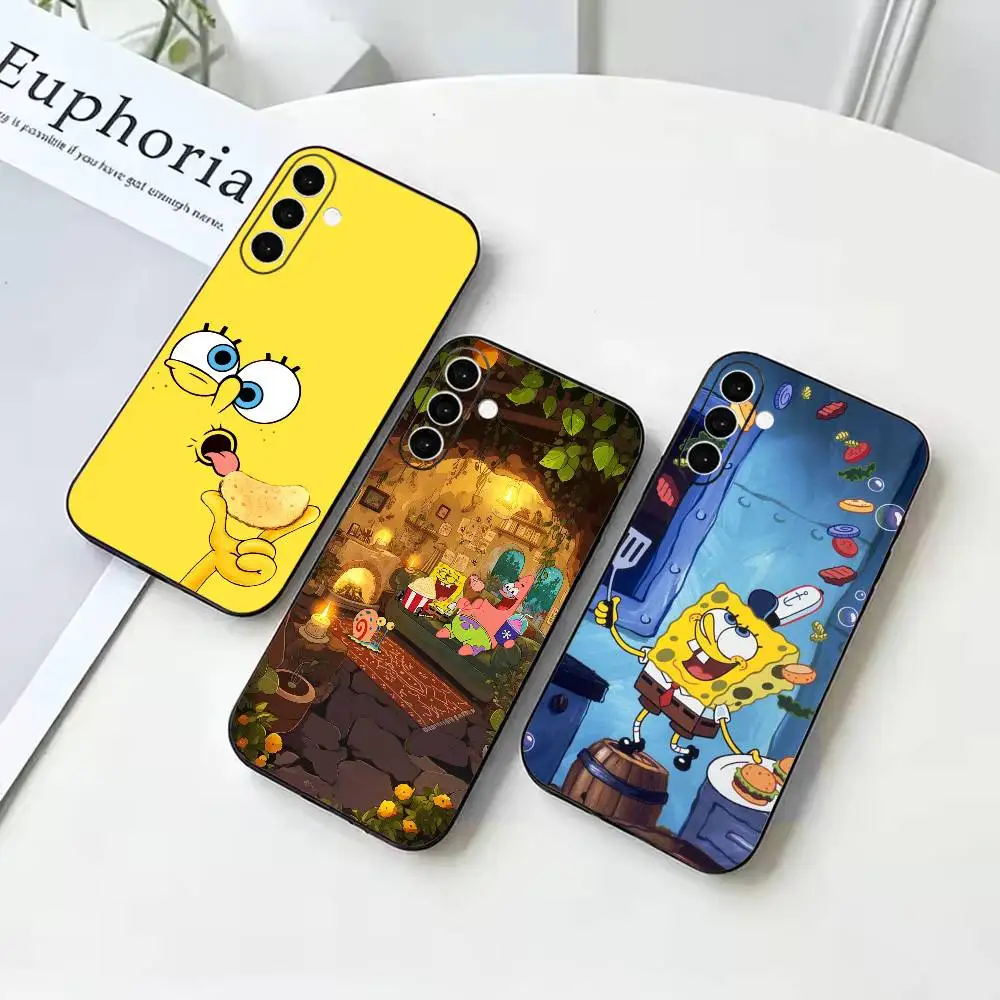 Cartoon S-Spongebob  Black Soft Case for Samsung Galaxy A73 72 71 70 53 52 A1 Others Cover