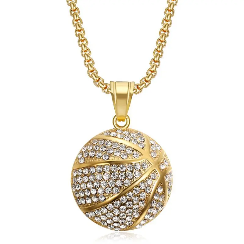 Hip Hop Bling Iced Out Stainless Steel Basketball Pendants Necklace for Men Rapper Jewelry Gold Silver Color