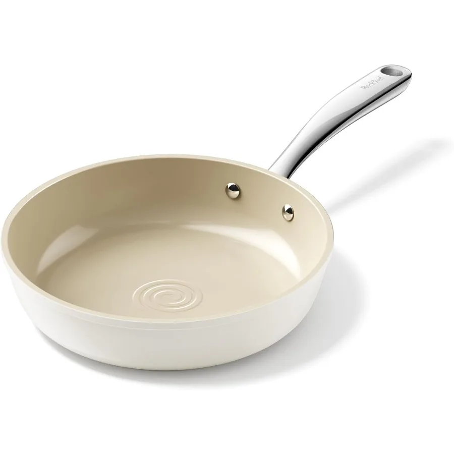 

8inch Beige Ceramic NonStick Frying Pan with StayCool Handle for Safe Cooking on Induction Stoves PFOA PFAS Free Oven and Dishw