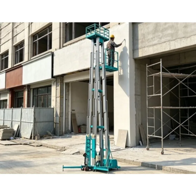 Portable Aluminum Elevating Platform Manual Push Wheels Low Noise Motor Villa Renovation Light Duty High Level Working Machine