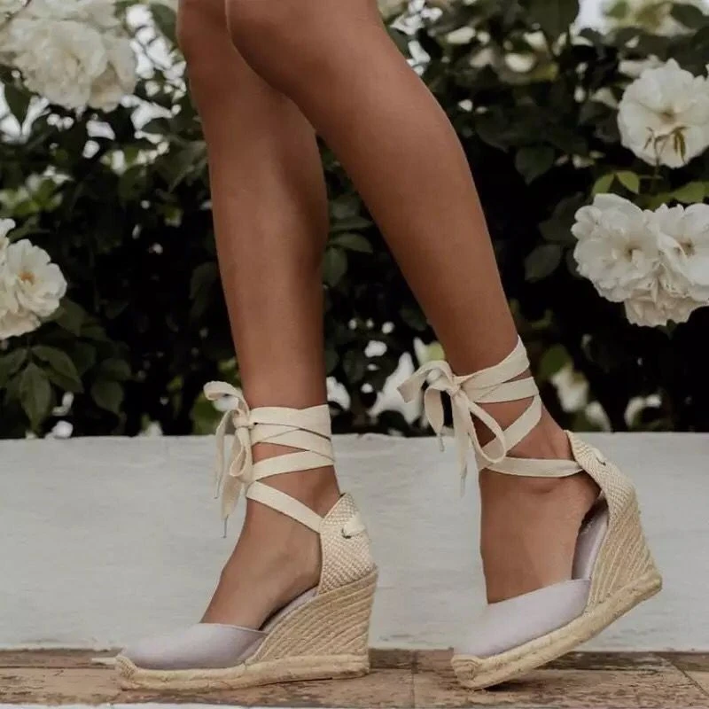 Women Espadrille Ankle Strap Sandals Slippers Ladies Womens Casual Wedge Shoes Fashions Canvas Pumps Sandálias De Salto Alto