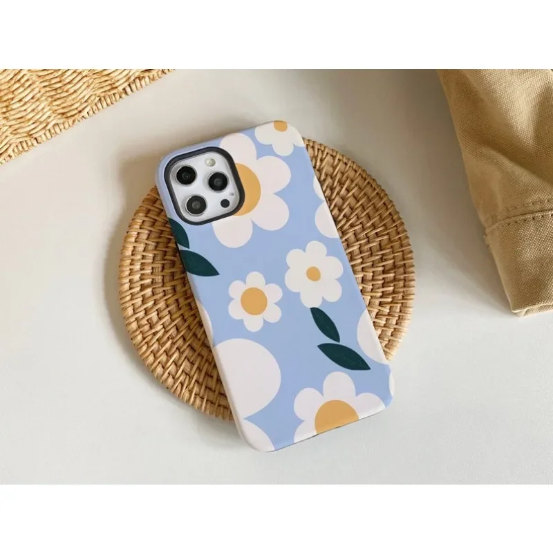 Blue Daisy Pattern Phone Case For IPHONE 16 15PRO MAX 14 13 12 11 Acrylic TPU Two in one magnetic Phone Cases