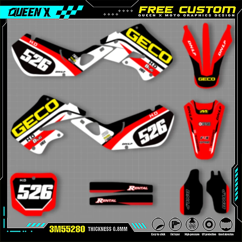 

Queen X MOTOR Custom Team Graphics Decals Stickers Kit For Honda 1998 1999CR125 1997 1998 1999 CR250 005