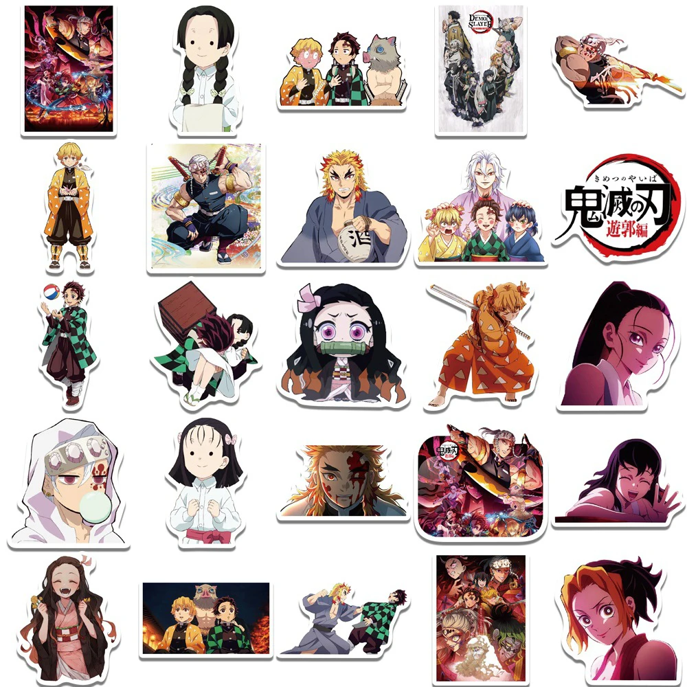 Demônio Slayer Anime Adesivos, Kanao, Tanjirou, Zenitsu, Nezuko, motocicleta, skate, telefone, parede, Hashibira, decalque, 10, 30, 50pcs