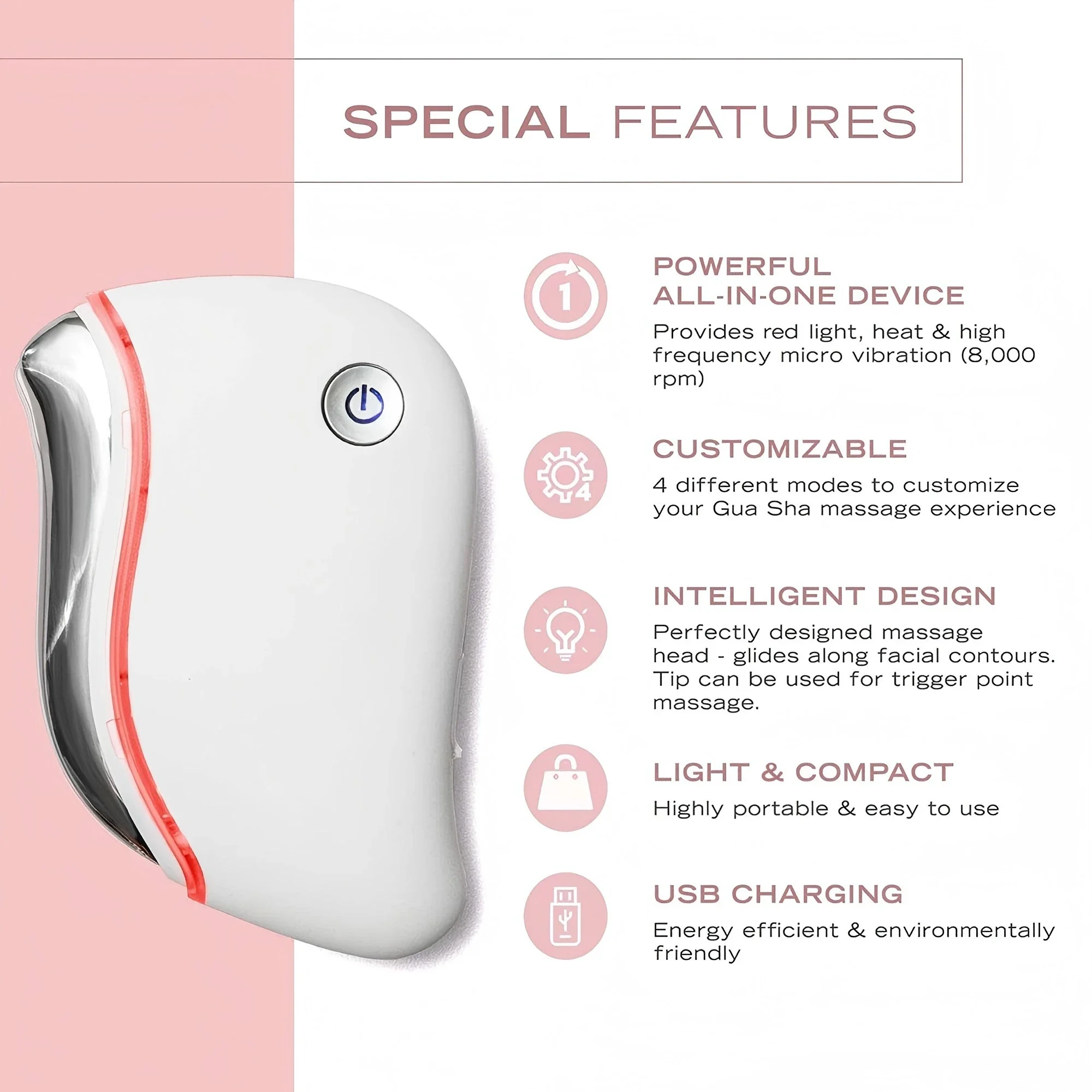 ไฟฟ้า Guasha Scraper Board Microcurrent นวดหน้าริ้วรอย Face Lifting อุปกรณ์ Gua Sha แผ่นลบอาการบวมน้ํากระชับผิวรถ