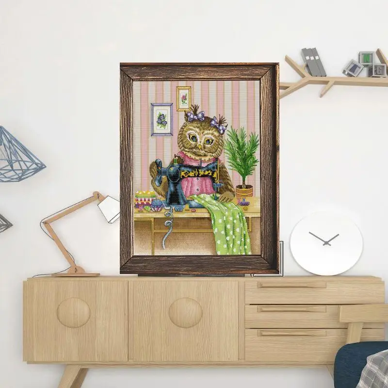 

The Owl Who Loves To Sewing-Soulgift Stamped Pre-Printed Cross Stitch Kits, 9CT/11CT/14CT/16CT DMC Threads, Easy To Follow,Best