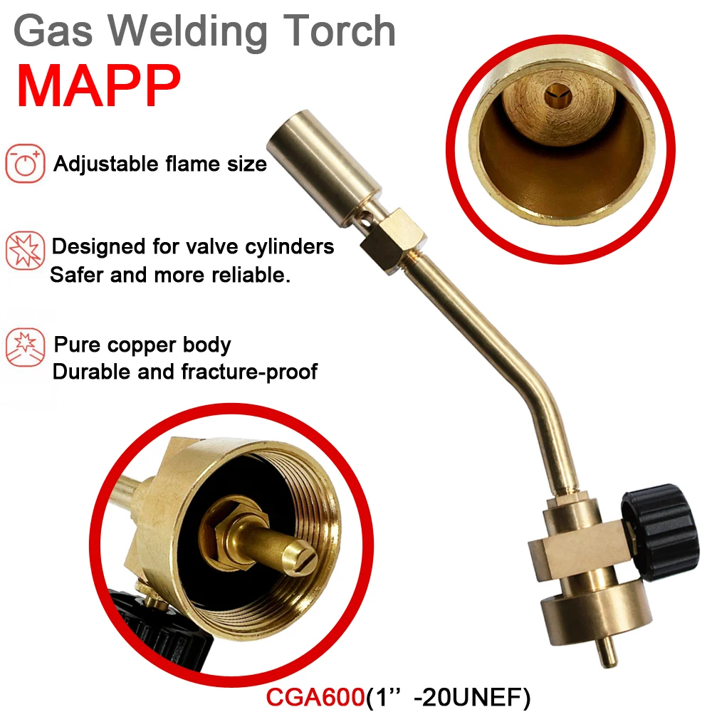 MAPP Full Copper Gas Welding Torch Spray Torch Nozzle Pencil Flame High Temperature Heating Gas Torch for Soldering/Brazing