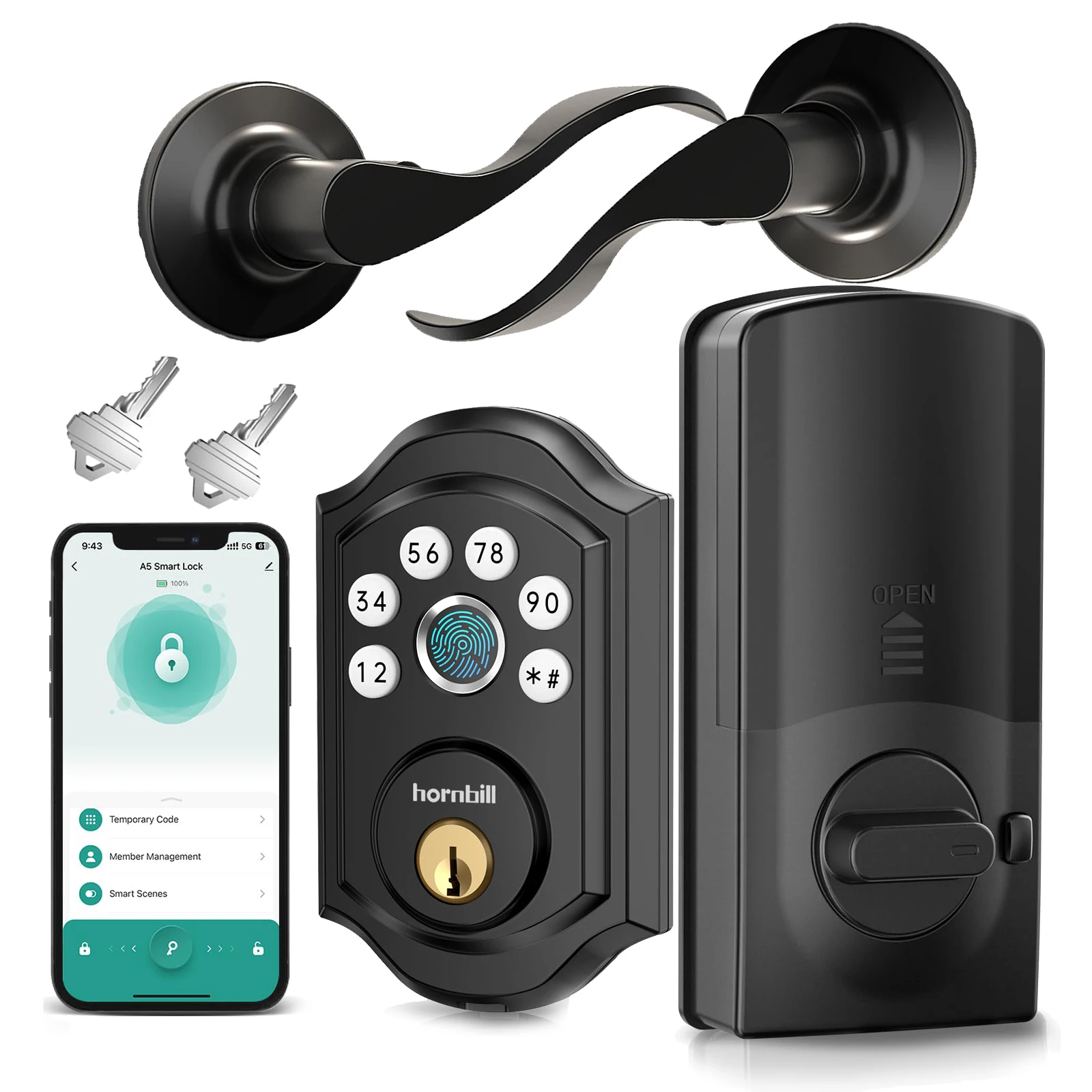 Hornbill A5 Smart Fingerprint Lock With Handles Deadbolt Locks Set Keyless Entry Door Lock Electronic Digital For Home Office