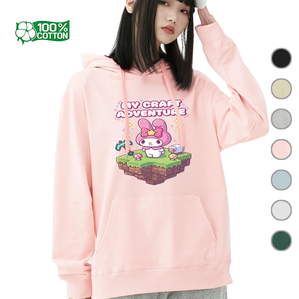 

Милая и удобная толстовка с принтом Kuromi My Melody, мягкая ткань из 100% хлопка, модный свитер унисекс, футболка, футболка