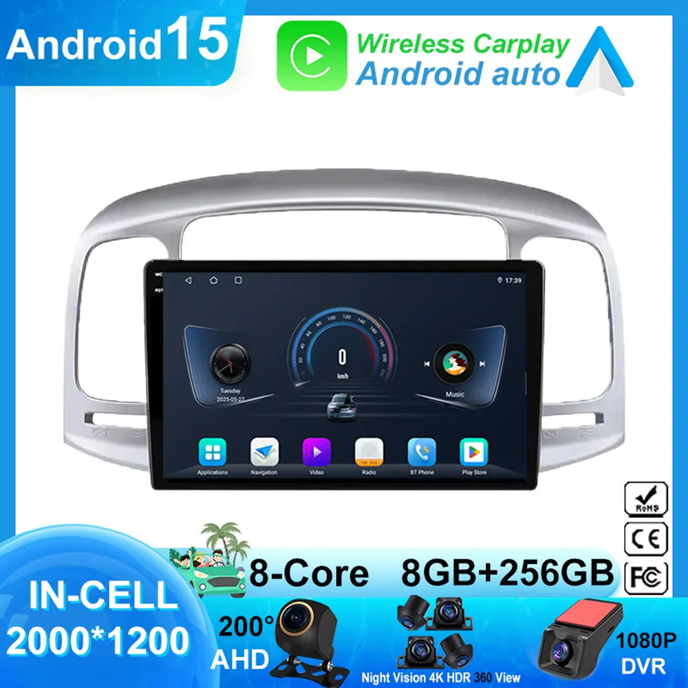 Android 15 rádio do carro multimídia para hyundai accent 3 2006 - 2011 android auto player de vídeo jogador de navegação gps sem 2din dvd