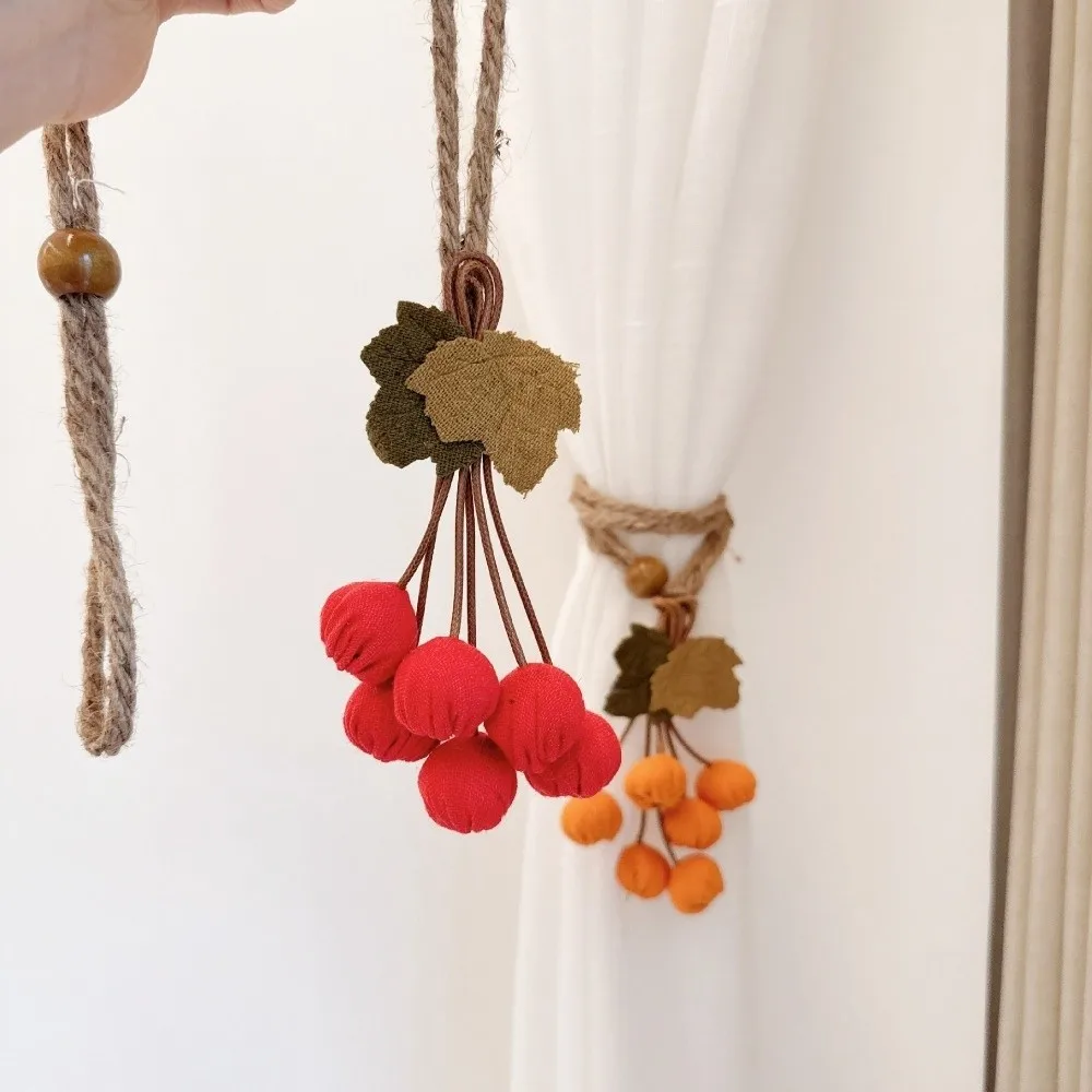 Artificial Maple Leaf Curtain Tiebacks Hawthorn Berry Strands Polyester Hanging Ball Tieback Pastoral Style Decorative
