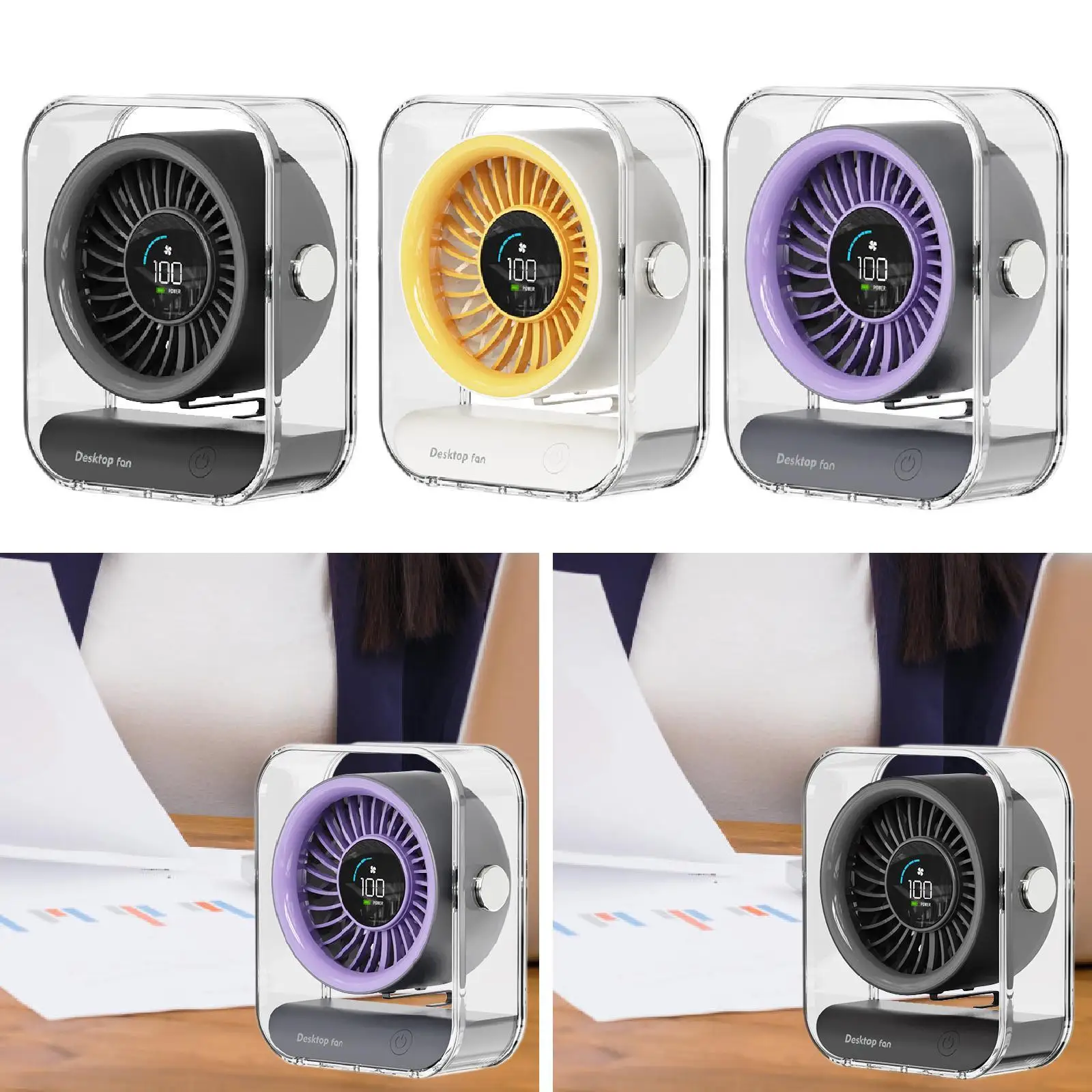 พัดลมตั้งโต๊ะขนาดเล็กจอแสดงผลดิจิตอล LED ขนาดกะทัดรัด 100 เกียร์ปรับพัดลมตั้งโต๊ะขนาดเล็กสําหรับโฮมออฟฟิศโต๊ะเดินทางในร่มกลางแจ้ง
