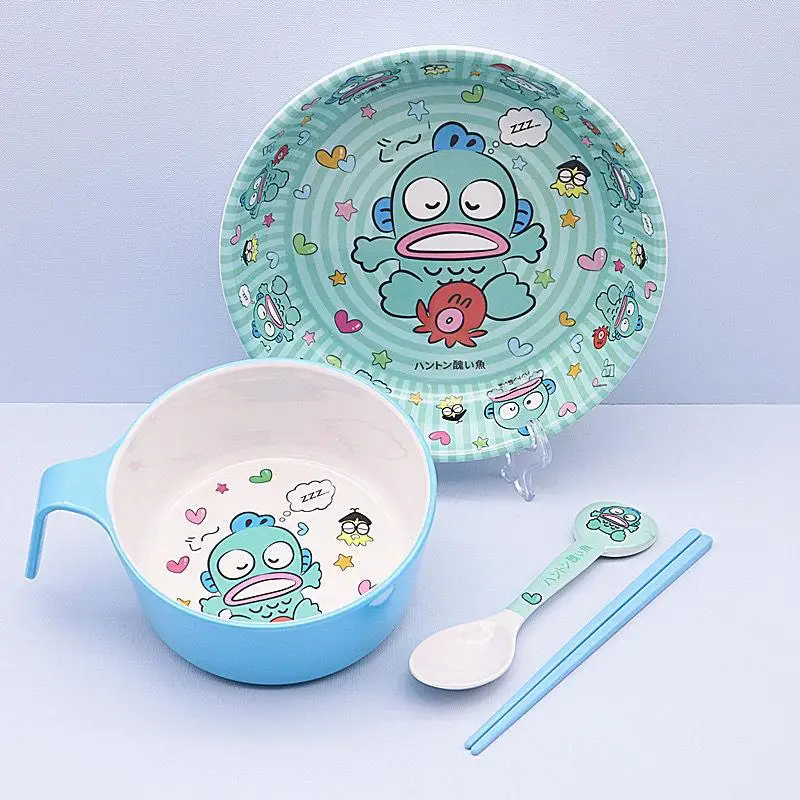 Sanrio Hangyodon Bowl Kawaii Large Capacity Household Large Capacity Cartoon Plate Cup Spoon Chopsticks Hand Bowl Cute Tableware