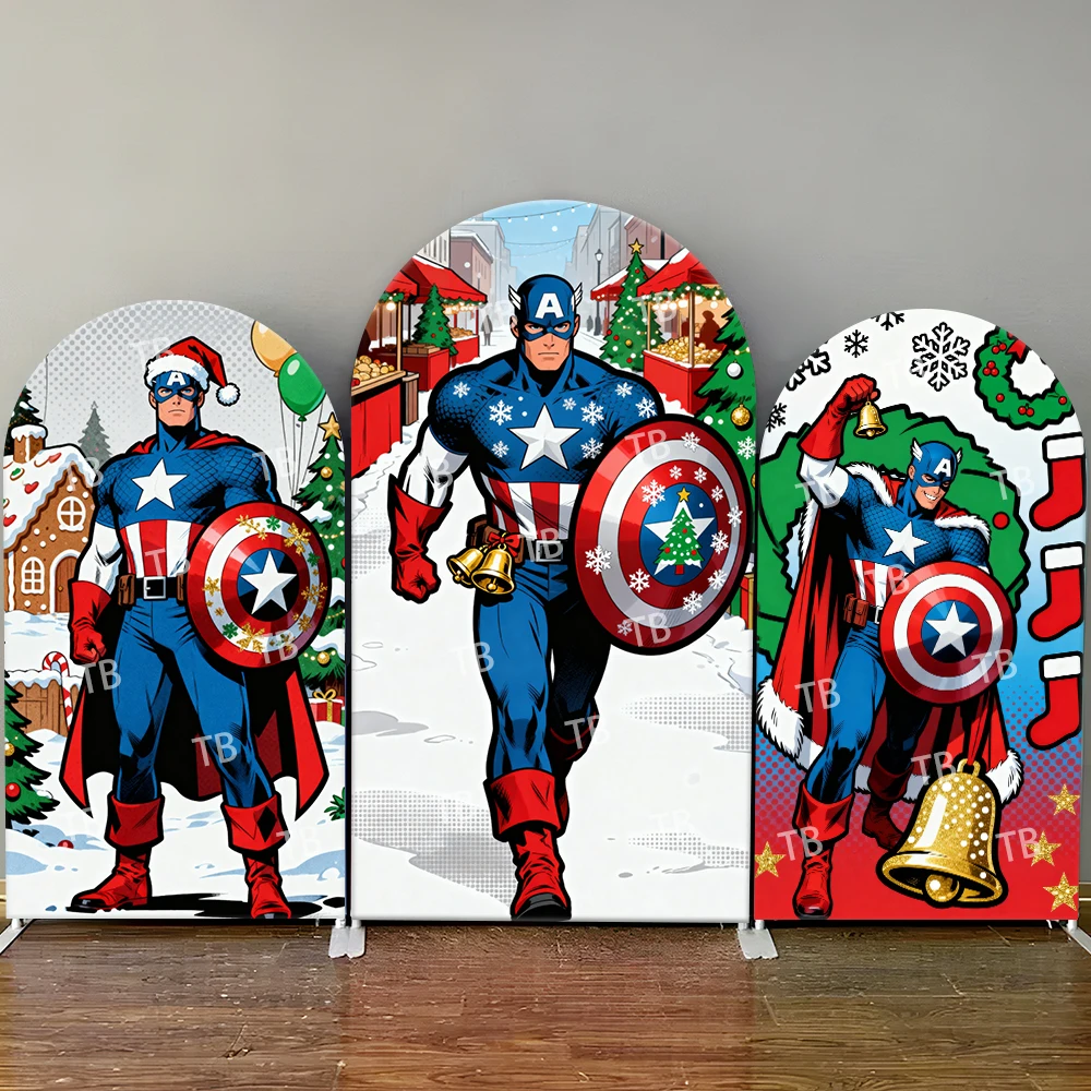

Капитан Америка Рождественская тема арка фон крышка праздничный герой сцена для детей день рождения детский душ фотобудка фон