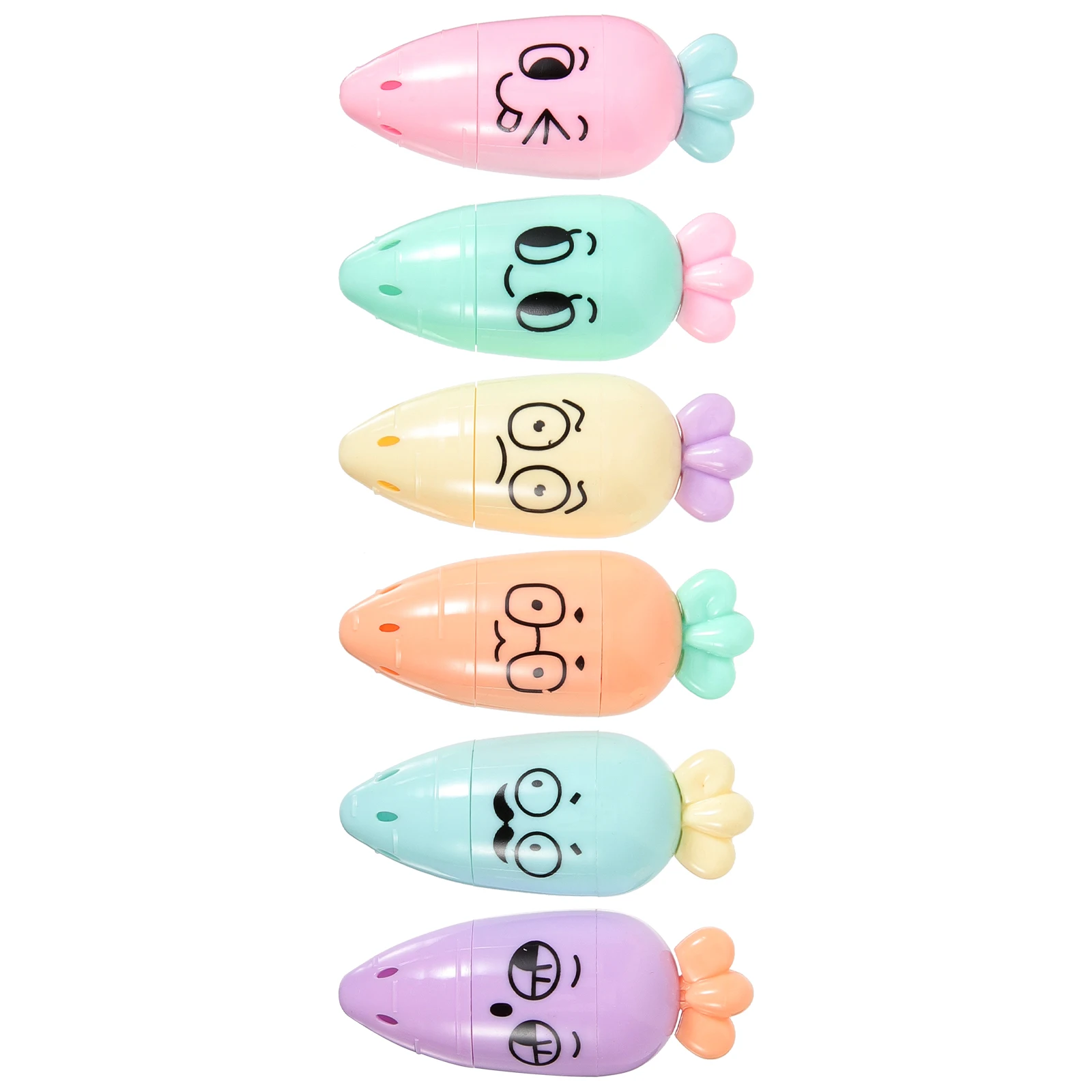 

6 Cartoon Highlighter Carrot Highlighters Markers Pastel Liquid Mini Pens