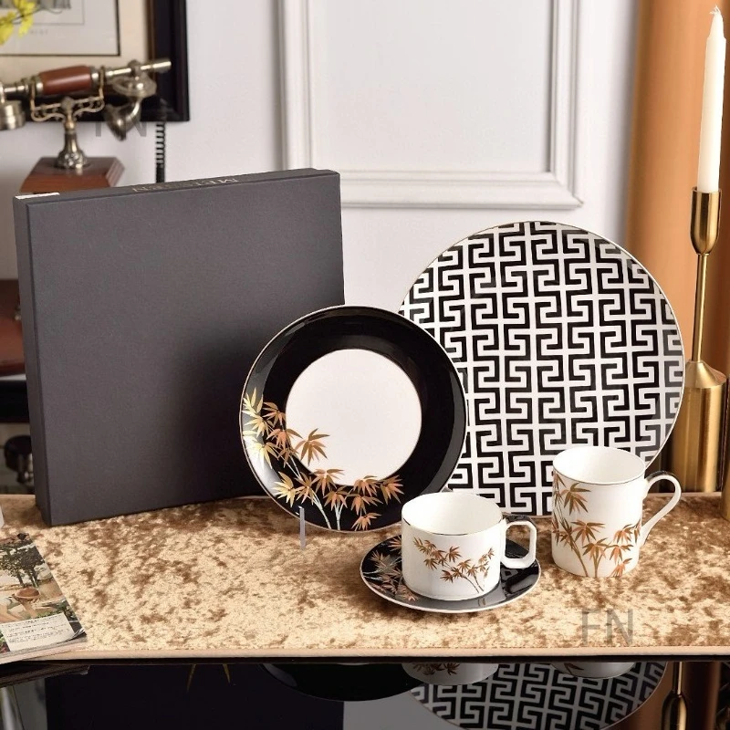 

Ceramic coffee cup saucer red teacup water cup plate golden bamboo coffee cup mug dinner plate