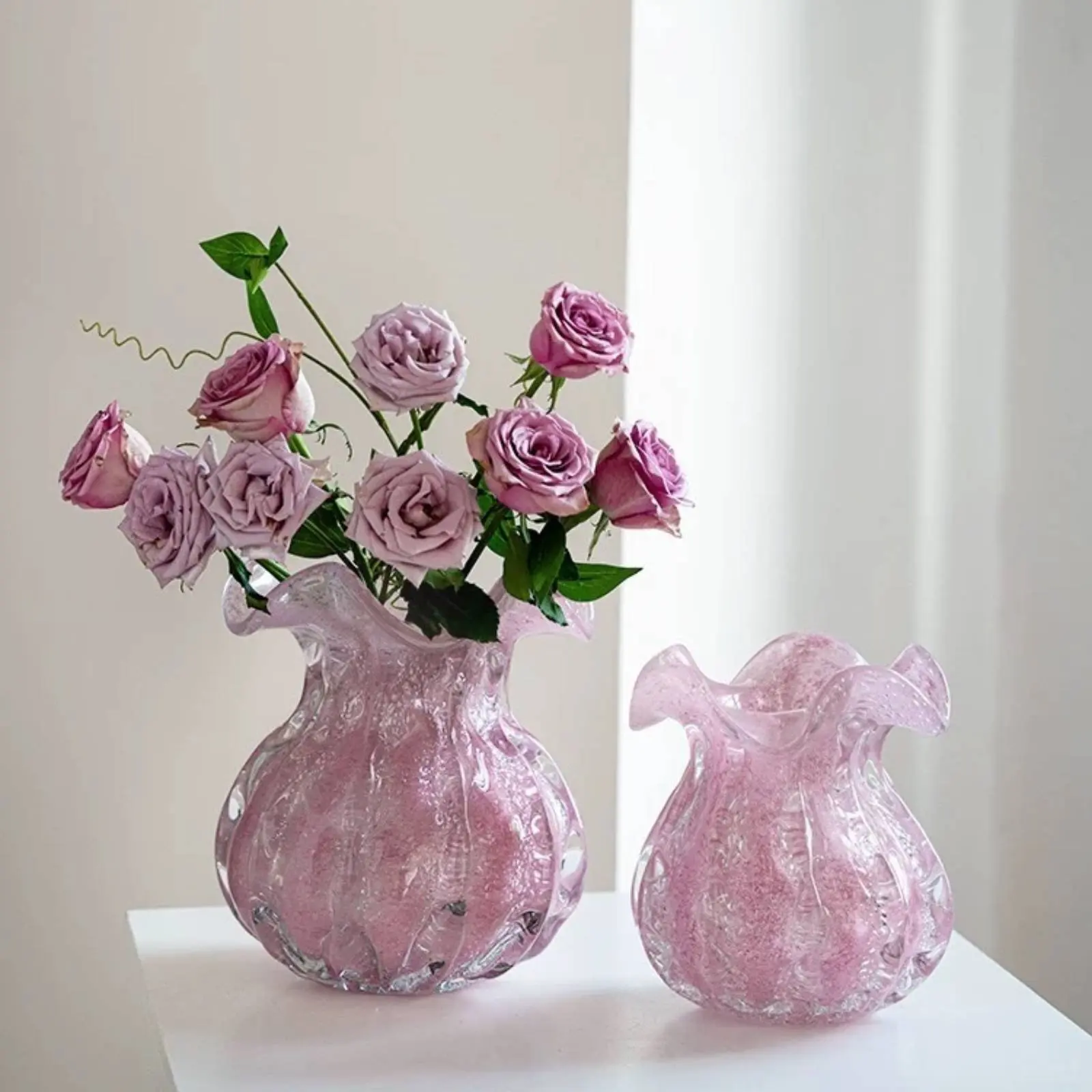 

Rose Glass Vase Crackle Glass Vase Flower Holder for Desktop