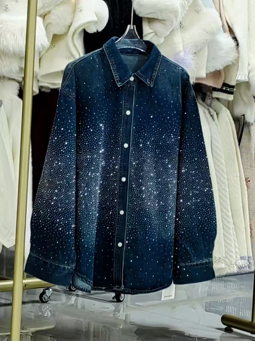 Real Photo Autumn 2026 Trend Oversize Vintage Blue Jeans Denim Shirts Blouses for Women's Loose Casual Denim Top Woman Clothes view 5