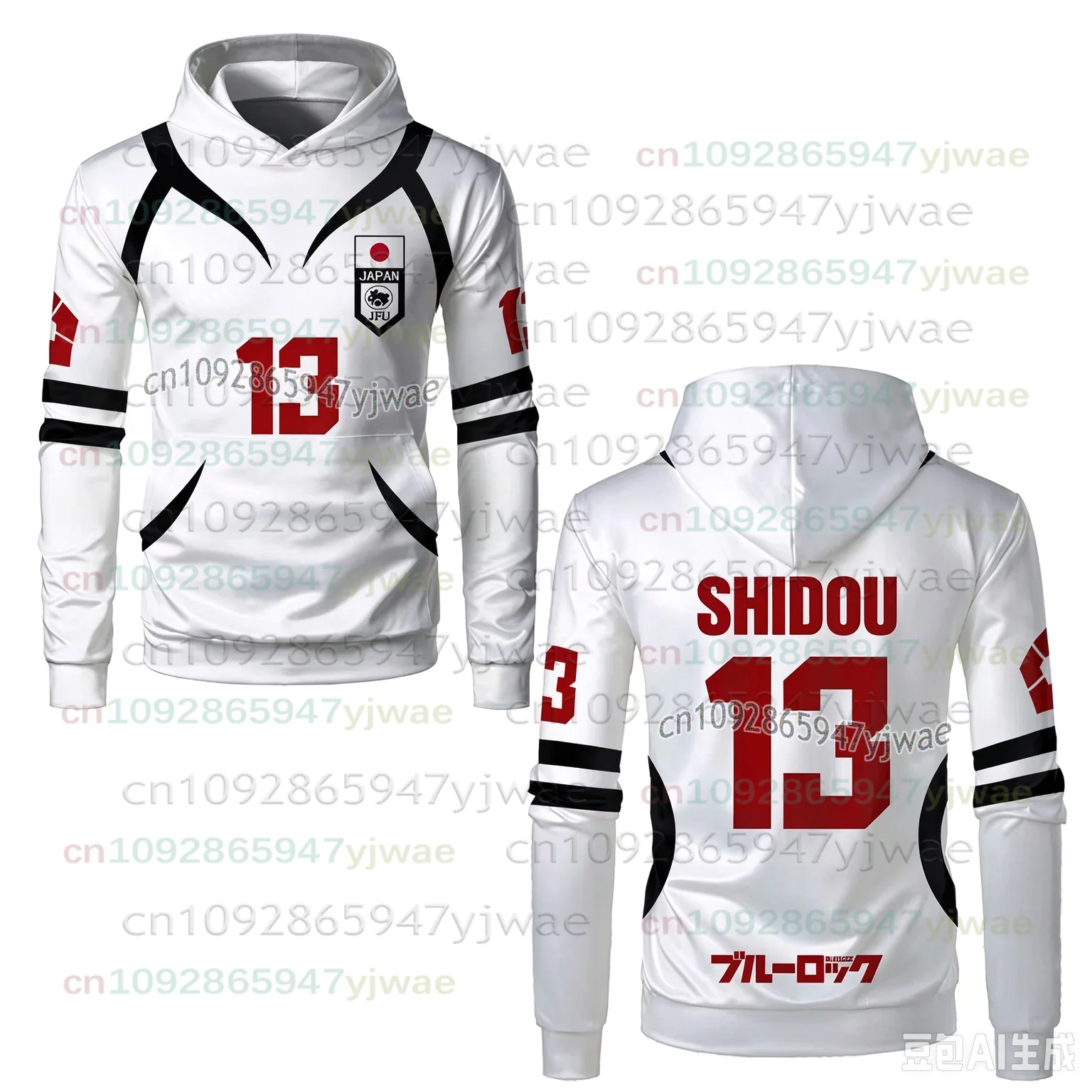 Blue Lock Weißes Fußballtrikot Japan U20 Team Cosplay Kinder-Hoodies 3D-Druck Anime Sweatshirts Herren Damen Langarm Sportoberteile – Detail 12
