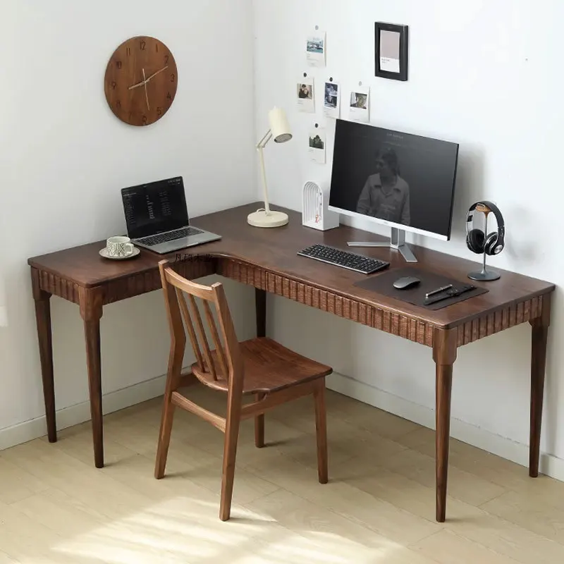 

Customizable Nordic solid wood black walnut corner desk double table corner small apartment