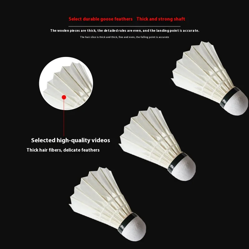 Goose Feather Badminton Training Ball High Durability 2 Layers Sandwich Cork Core Indoor/Outdoor Use 12 Pack [L-05]