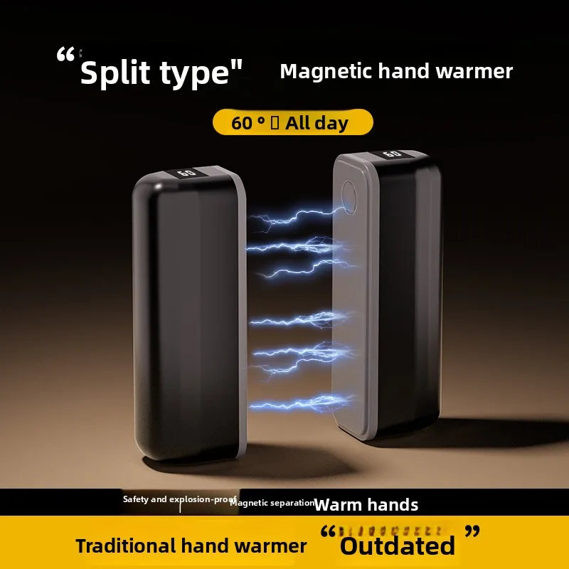 2025 New Digital Display Hand Warmer, 2-In-1 Heating Hand Warmer, Split Mini Portable Magnetic Hand Warmer Power Bank