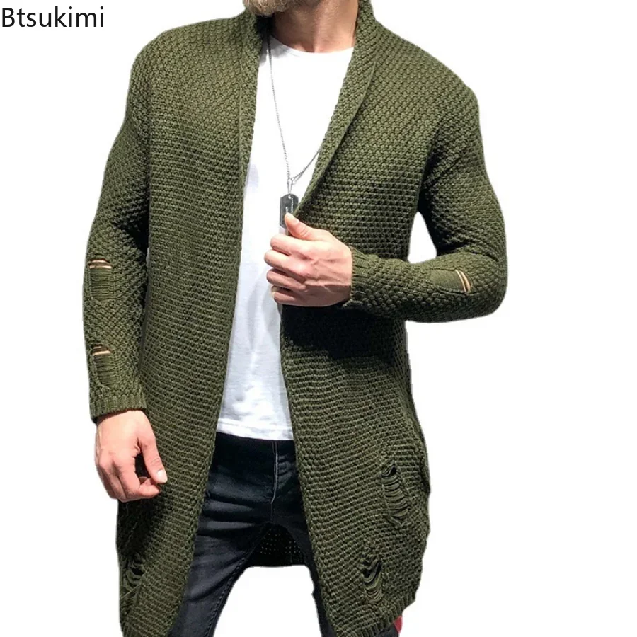 New 2024 Autumn Winter Men\'s Knitted Coat Long Cardigan Sweater Male Fashion Casual Large Men\'s Jacket Trench Coat Men Clothing