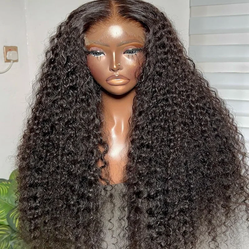 

Preplucked Glueless Long Soft 180Density 26inch Kinky Curly Black Lace Front Wig For African Women Babyhair Heat Resistant Daily